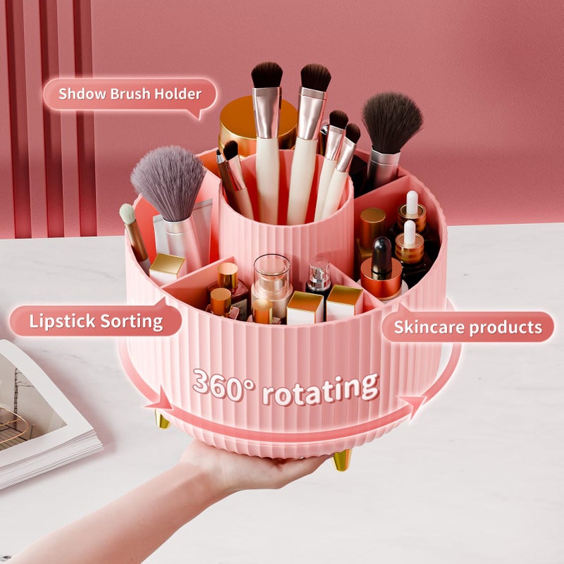 fanado 360 Rotate Makeup Brush Holder Organizer, Makeup Organizers Countertop, Makeup organization and Skincare Storage for Vanity, Desktop, Bathroom (Orange-Pink random) - Image 2